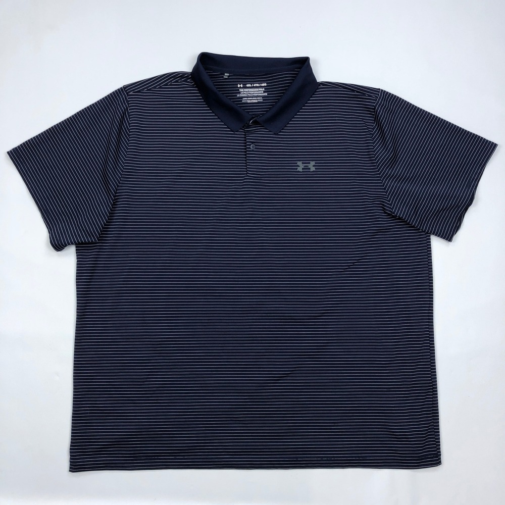 Under Armour Mens 4XL Performance Polo Shirt Navy Blue Striped Loose Fit